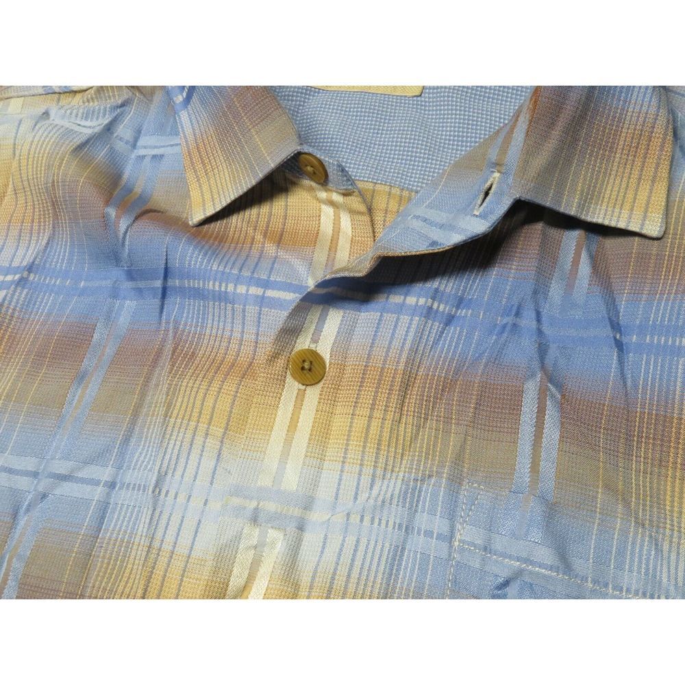 Mens‎ Tommy Bahama Short Sleeve Button Front Silk Shirt Size XL Blue Brown Plaid - Picture 8 of 8
